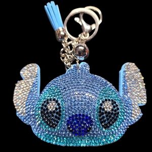 Blue Rhinestone Stitch Bag Charm Keychain